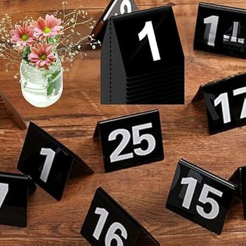 أرقام طاولات بلاستيكية مزدوجة الجوانب للمطاعم، لافتات جلوس الزفاف للحفلات والمآدب وأرقام الطاولات - 4 بوصة × 4 بوصة أبيض على أسود (100) in Kuwait