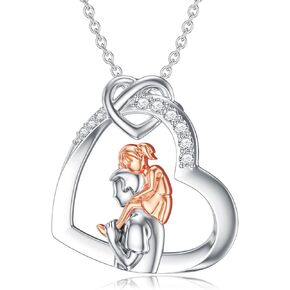Diamond Father Daughter Necklace for Women 925 Sterling Silver Heart Pendant Necklaces with Lab Grown Diamond Jewelry Gifts for Daughters in Kuwait
