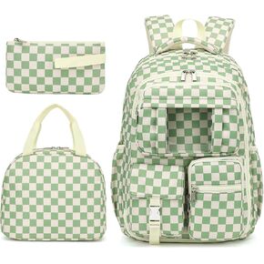 Girls School Backpack Set - Teens Kids School Bag Bookbag with Lunch Box Pencil Case for Elementary Middle School (Checkered Pink) in Kuwait