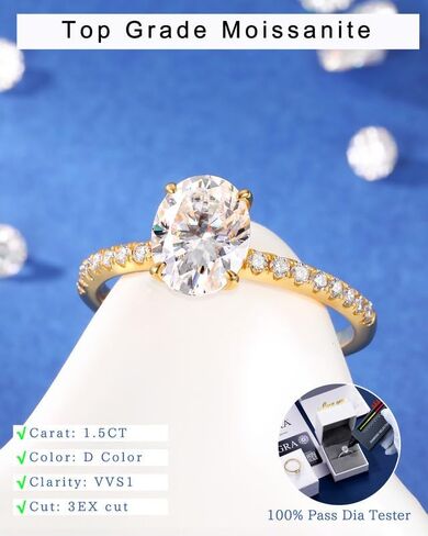 حلقة مويسانيت الذهب 1.5 قيراط 18 كيلو لتر حلقات مطلية بالذهب S925 SINGLIS SILVER in Kuwait