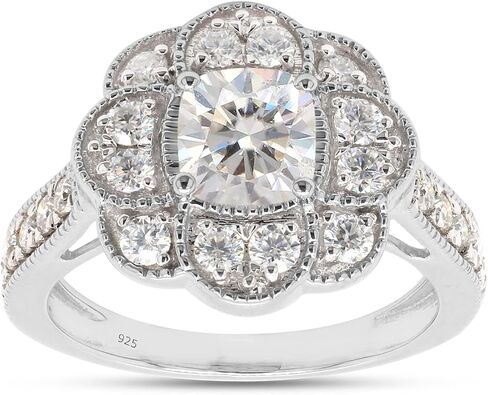 SAVEARTH DIAMONDS 1 2/5 ct.t.w Center 6MM Cushion Cut Lab Created Moissanite Diamond Floral Halo Engagement Ring In 14K Gold Over Sterling Silver (VVS1 Clarity, 1.40 Cttw) in Saudi Arabia