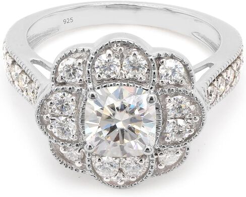 SAVEARTH DIAMONDS 1 2/5 ct.t.w Center 6MM Cushion Cut Lab Created Moissanite Diamond Floral Halo Engagement Ring In 14K Gold Over Sterling Silver (VVS1 Clarity, 1.40 Cttw) in Saudi Arabia
