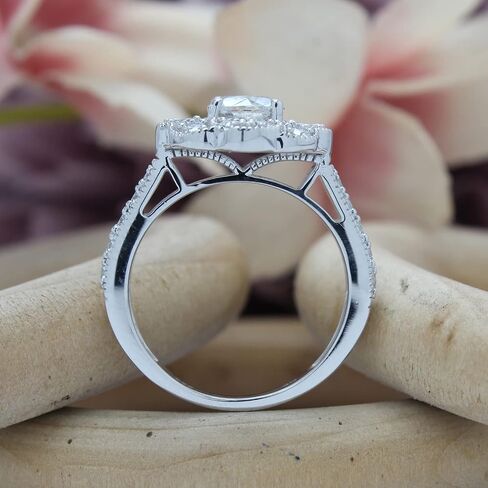 SAVEARTH DIAMONDS 1 2/5 ct.t.w Center 6MM Cushion Cut Lab Created Moissanite Diamond Floral Halo Engagement Ring In 14K Gold Over Sterling Silver (VVS1 Clarity, 1.40 Cttw) in Saudi Arabia