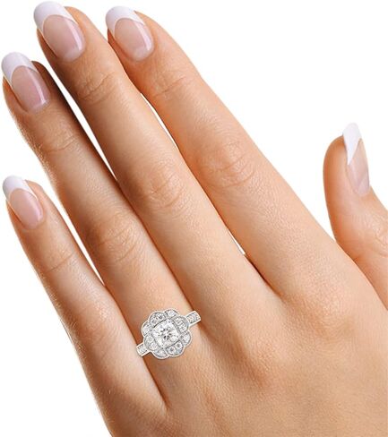 SAVEARTH DIAMONDS 1 2/5 ct.t.w Center 6MM Cushion Cut Lab Created Moissanite Diamond Floral Halo Engagement Ring In 14K Gold Over Sterling Silver (VVS1 Clarity, 1.40 Cttw) in Saudi Arabia