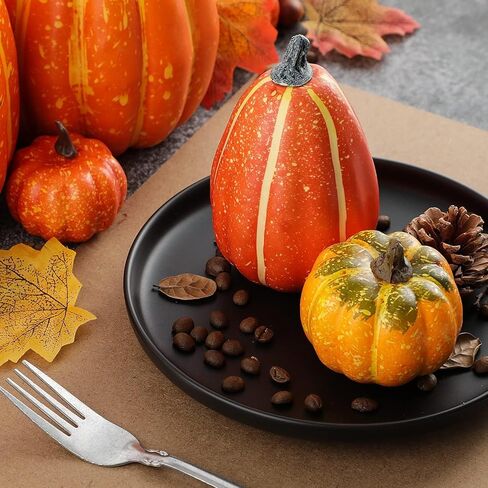 YWLAKE 16 PCS ديكورات السقوط اليقطين ، زخرفية كبيرة صغيرة في الهواء الطلق الرغوة البيضاء البلاستيكية مزيفة مزيفة القرع الاصطناعي لعيد الهالوين الخريف مهرجان مهرجان المنزل in Kuwait