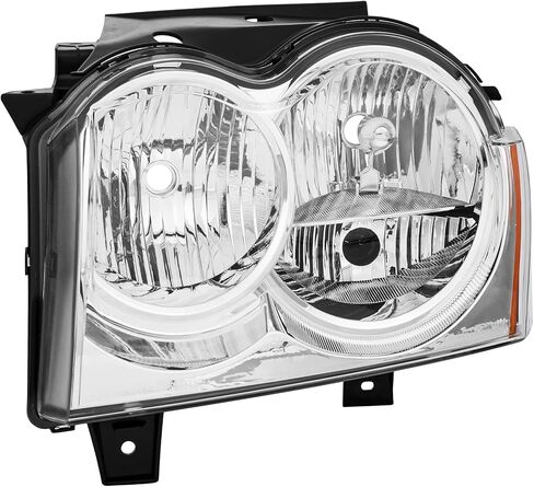 Headlights Assembly Pair for 2008 2009 2010 Jeep Grand Cherokee Halogen Headlamps with Wiring Harness Replacement Driver and Passenger Side,Chrome Housing Amber Reflector in Saudi Arabia