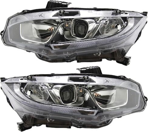 Headlight Assembly Fit for 2016-2021 Honda Civic,Halogen Headlamp w/LED DRL Chrome Housing Replacement Driver Passenger Side in Saudi Arabia