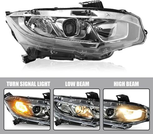 Headlight Assembly Fit for 2016-2021 Honda Civic,Halogen Headlamp w/LED DRL Chrome Housing Replacement Driver Passenger Side in Saudi Arabia