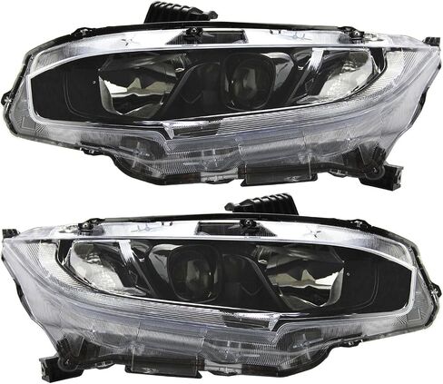 Headlight Assembly Fit for 2016-2021 Honda Civic,Halogen Headlamp w/LED DRL Chrome Housing Replacement Driver Passenger Side in Saudi Arabia