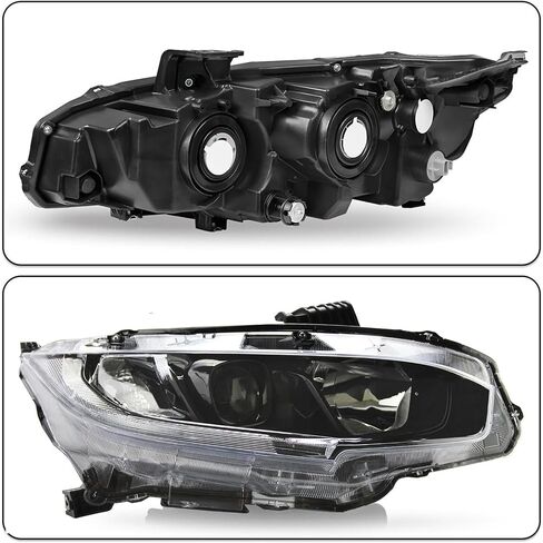Headlight Assembly Fit for 2016-2021 Honda Civic,Halogen Headlamp w/LED DRL Chrome Housing Replacement Driver Passenger Side in Saudi Arabia
