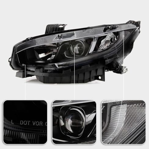 Headlight Assembly Fit for 2016-2021 Honda Civic,Halogen Headlamp w/LED DRL Chrome Housing Replacement Driver Passenger Side in Saudi Arabia