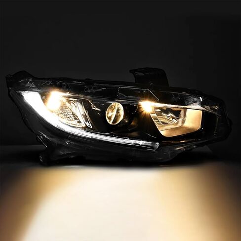 Headlight Assembly Fit for 2016-2021 Honda Civic,Halogen Headlamp w/LED DRL Chrome Housing Replacement Driver Passenger Side in Saudi Arabia
