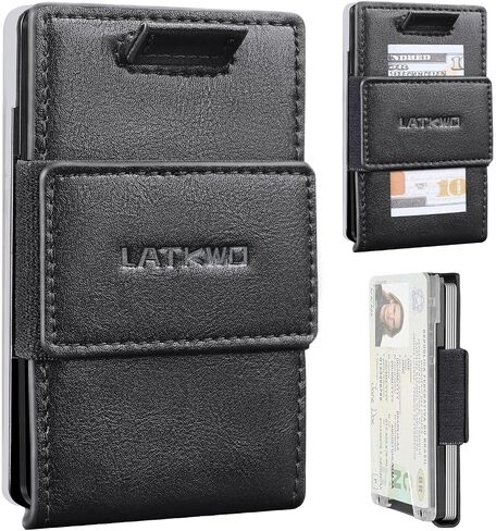 Slim Minimalist Metal Wallet for Men RFID blocking Front Back Pocket Minimalist Credit Card Holder Holds 1-10 Cards with ID Window (Carbon) in Saudi Arabia