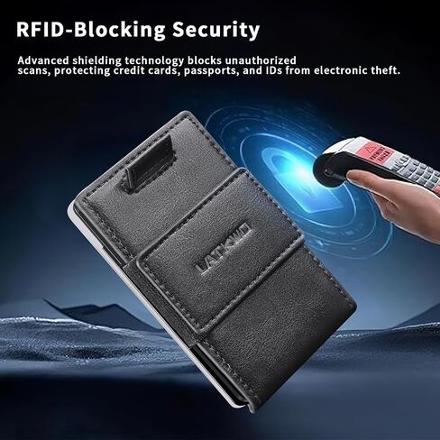 Slim Minimalist Metal Wallet for Men RFID blocking Front Back Pocket Minimalist Credit Card Holder Holds 1-10 Cards with ID Window (Carbon) in Saudi Arabia