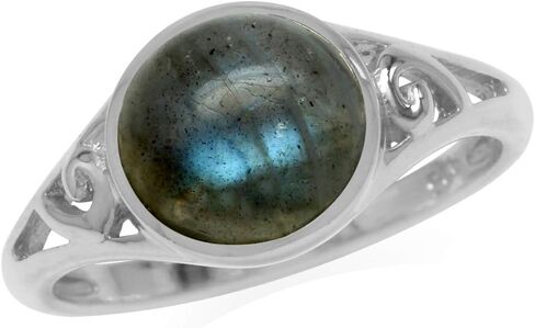 Silvershake 5MM Round Shape Bezel Set Cabochon Gemstone White Gold Plated or Yellow Gold Plated 925 Sterling Silver Leaf and Swirl Style Bypass Ring Jewelry for Women in Saudi Arabia