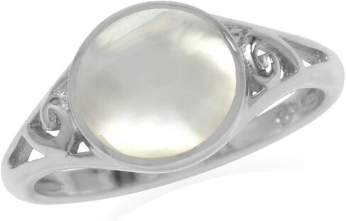 Silvershake 5MM Round Shape Bezel Set Cabochon Gemstone White Gold Plated or Yellow Gold Plated 925 Sterling Silver Leaf and Swirl Style Bypass Ring Jewelry for Women in Saudi Arabia