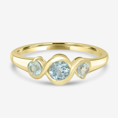 Cora Sterling Silver Genuine Gemstone 3-Stone Round Bezel Ring, Sizes 6-8 in Saudi Arabia