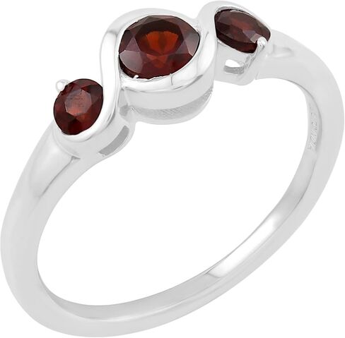 Cora Sterling Silver Genuine Gemstone 3-Stone Round Bezel Ring, Sizes 6-8 in Saudi Arabia