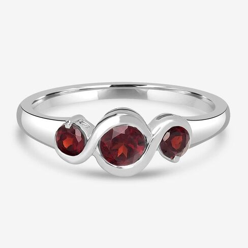 Cora Sterling Silver Genuine Gemstone 3-Stone Round Bezel Ring, Sizes 6-8 in Saudi Arabia