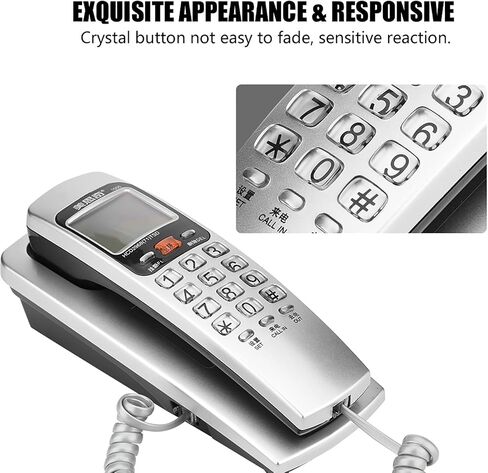 FSKDTMF Caller ID Corded Phone, Fashion Home Landline Desk Phone with Large Numbers, Volume Control for Office, House - Wall Mountable and Red (Silver) in Saudi Arabia