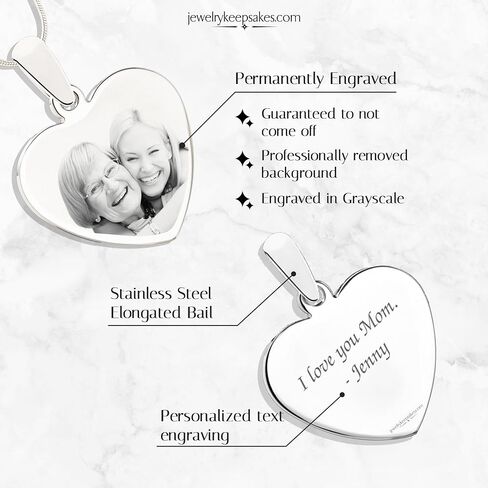 Personalized Picture Engraved Heart Pendant with 20" Chain in Saudi Arabia
