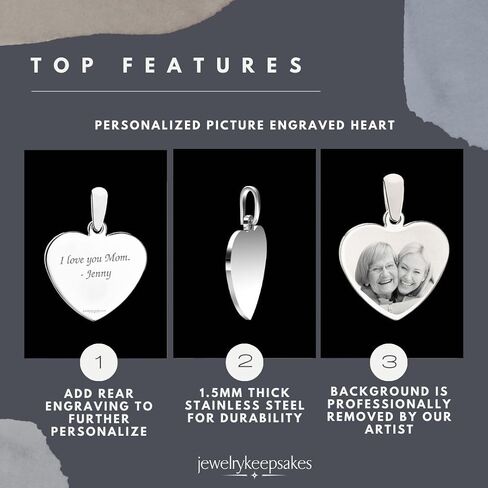Personalized Picture Engraved Heart Pendant with 20" Chain in Saudi Arabia