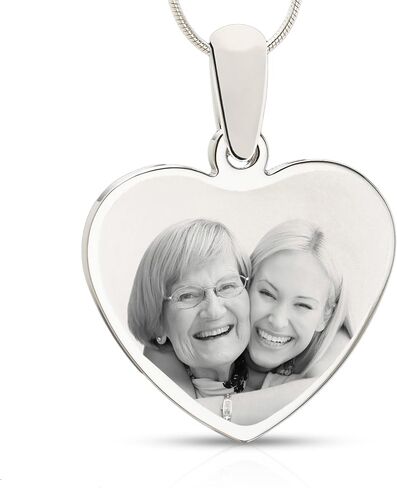Personalized Picture Engraved Heart Pendant with 20" Chain in Saudi Arabia