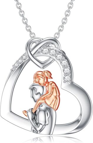 Diamond Father Daughter Necklace for Women 925 Sterling Silver Heart Pendant Necklaces with Lab Grown Diamond Jewelry Gifts for Daughters in Saudi Arabia