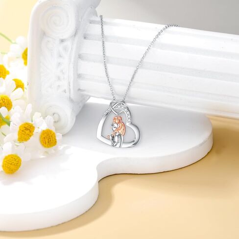 Diamond Father Daughter Necklace for Women 925 Sterling Silver Heart Pendant Necklaces with Lab Grown Diamond Jewelry Gifts for Daughters in Saudi Arabia