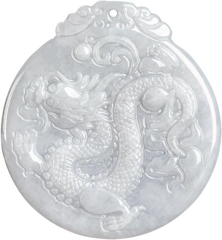 Jadeite Dragon Prosperity Pendant Necklace, Jadeite Waxy White Lace Round Dragon Brand Jade Necklace, is a Unique Gift that Embodies Happiness and Prosperity in Saudi Arabia
