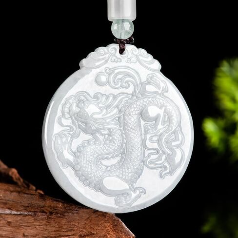 Jadeite Dragon Prosperity Pendant Necklace, Jadeite Waxy White Lace Round Dragon Brand Jade Necklace, is a Unique Gift that Embodies Happiness and Prosperity in Saudi Arabia