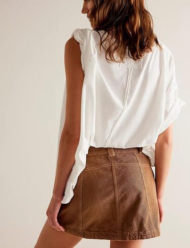 Womens Corduroy High-Rise A-line Silhouette Mini Zip Placket Button Loop Closure Skirt with Pockets in Kuwait