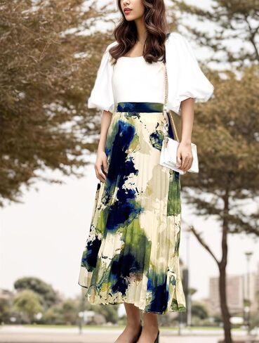Women's 2025 High Waist Floral Long Skirts Boho Pleated Swing A Line Beach Maxi Skirt in Saudi Arabia