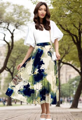Women's 2025 High Waist Floral Long Skirts Boho Pleated Swing A Line Beach Maxi Skirt in Saudi Arabia