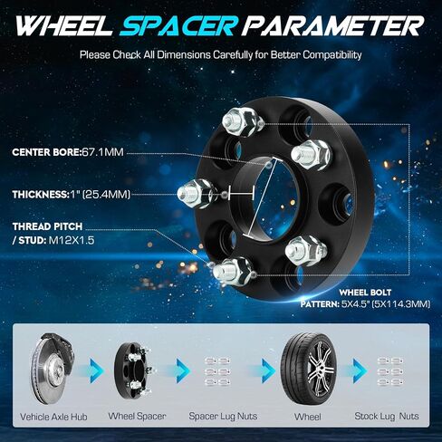 4pcs 5x4.5 1 inch (25.4mm) Hubcentric Wheel Spacers with 67.1mm Bore for Hyundai Elantra Veloster Sonata Santa Fe, Genesis Coupe, Mazda 5 MX-5, 5x114.3 M12x1.5 Thread 5 Lugs Wheel Adapters in Saudi Arabia