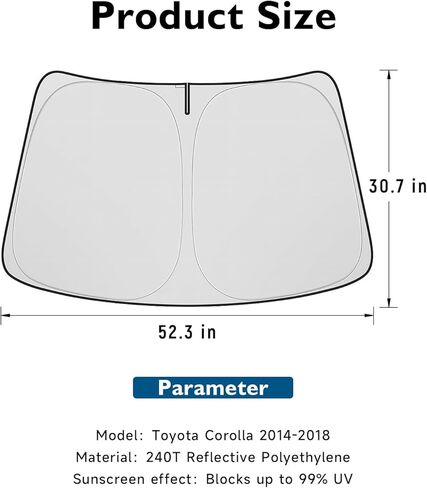 Car Windshield Sun Shade for Toyota Corolla 2014-2018 Accessories Foldable PET Sunshade Keeps The Car Cool Inside in Saudi Arabia