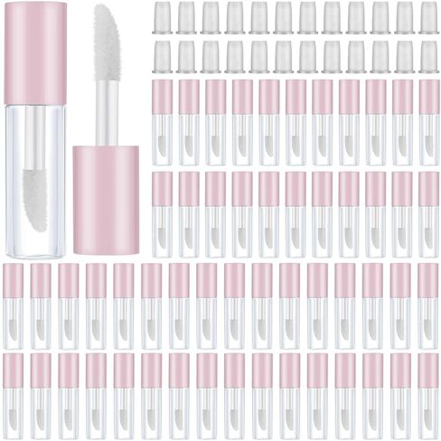 Patelai 100 Pieces 1.2 ml Clear Mini Lip Gloss Tube Refillable Empty Lip Balm Gloss Containers for DIY Makeup, Pink in Saudi Arabia