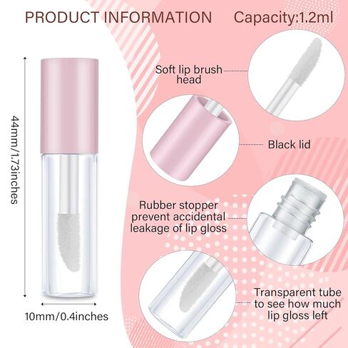 Patelai 100 Pieces 1.2 ml Clear Mini Lip Gloss Tube Refillable Empty Lip Balm Gloss Containers for DIY Makeup, Pink in Saudi Arabia