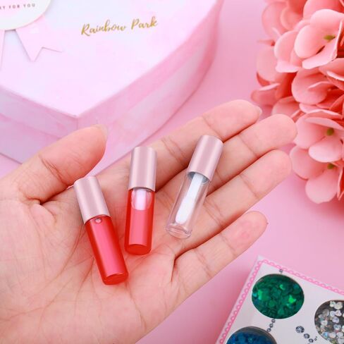 Patelai 100 Pieces 1.2 ml Clear Mini Lip Gloss Tube Refillable Empty Lip Balm Gloss Containers for DIY Makeup, Pink in Saudi Arabia