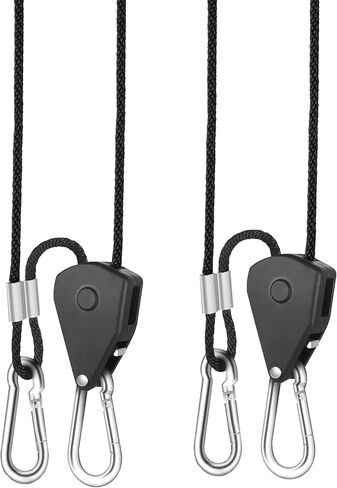 Simple Deluxe 6 Pairs 1/8 inch Adjustable Heavy Duty Rope Hanger Reinforced Metal Internal Gears Ratchets for Grow Light, 8ft Long & 150lbs Weight Capacity, Loose-Proof Design in Saudi Arabia