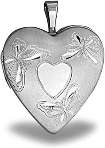 Picturesongold.com Sterling Silver Butterfly Heart Locket - 3/4 بوصة × 3/4 بوصة مع نقش in Saudi Arabia