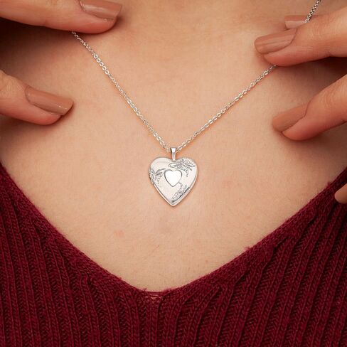 Picturesongold.com Sterling Silver Butterfly Heart Locket - 3/4 بوصة × 3/4 بوصة مع نقش in Saudi Arabia