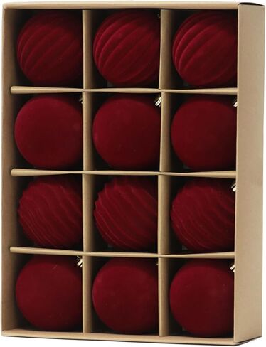 Senjie 12pcs Velvet Christmas Balls Flocked Christmas Tree 3.15inch Ornaments Plastic Balls Xmas Hanging Ornaments Decoration Red in Kuwait