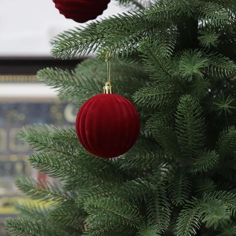 Senjie 12pcs Velvet Christmas Balls Flocked Christmas Tree 3.15inch Ornaments Plastic Balls Xmas Hanging Ornaments Decoration Red in Kuwait
