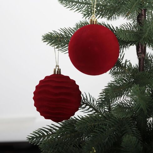 Senjie 12pcs Velvet Christmas Balls Flocked Christmas Tree 3.15inch Ornaments Plastic Balls Xmas Hanging Ornaments Decoration Red in Kuwait