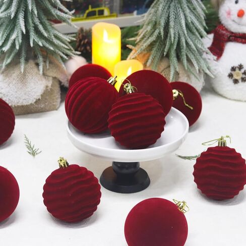 Senjie 12pcs Velvet Christmas Balls Flocked Christmas Tree 3.15inch Ornaments Plastic Balls Xmas Hanging Ornaments Decoration Red in Kuwait