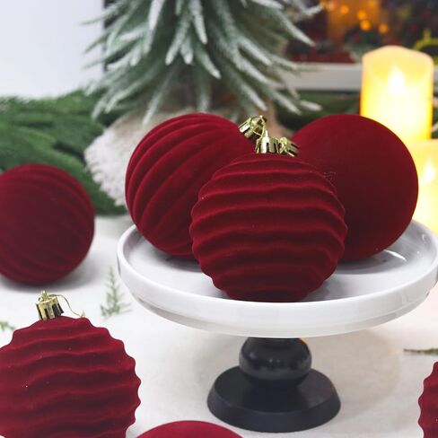 Senjie 12pcs Velvet Christmas Balls Flocked Christmas Tree 3.15inch Ornaments Plastic Balls Xmas Hanging Ornaments Decoration Red in Kuwait