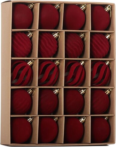 Senjie 12pcs Velvet Christmas Balls Flocked Christmas Tree 3.15inch Ornaments Plastic Balls Xmas Hanging Ornaments Decoration Red in Kuwait