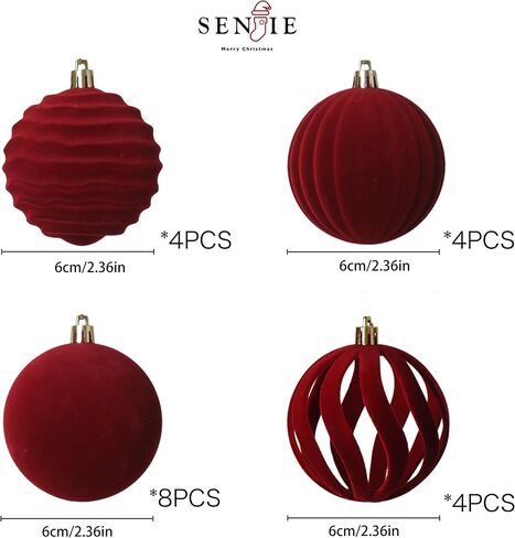 Senjie 12pcs Velvet Christmas Balls Flocked Christmas Tree 3.15inch Ornaments Plastic Balls Xmas Hanging Ornaments Decoration Red in Kuwait