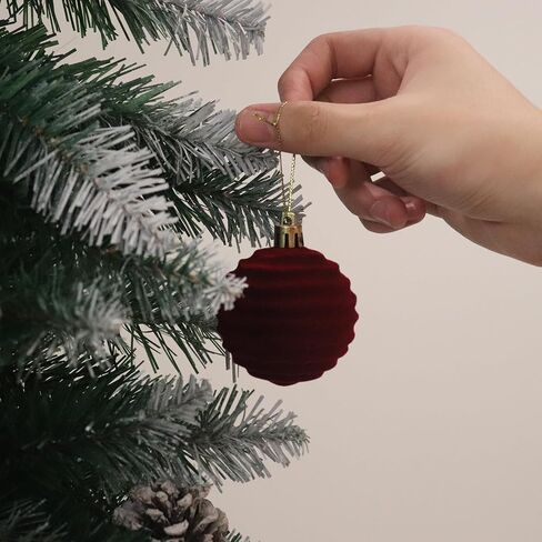 Senjie 12pcs Velvet Christmas Balls Flocked Christmas Tree 3.15inch Ornaments Plastic Balls Xmas Hanging Ornaments Decoration Red in Kuwait